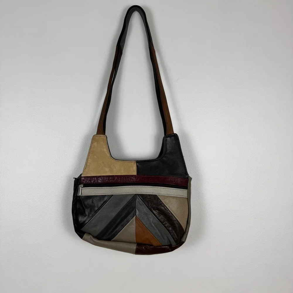 Genuine‎ Leather Patchwork Hobo Bag Shoulder Bag Made in Mexico Y2K Purse